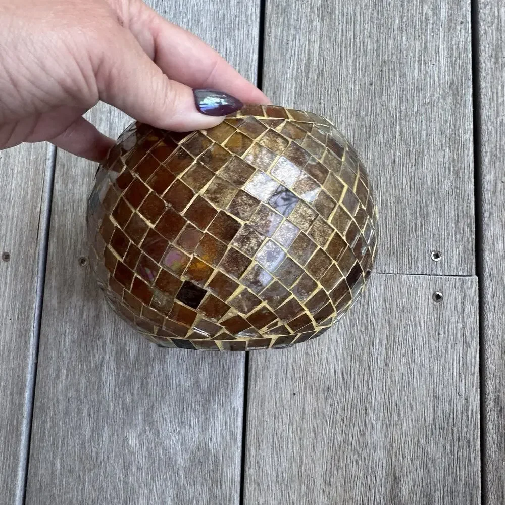 Vintage Golden Mosaic Glass Candle Holder Decorative Round Candle Holder